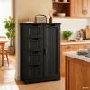 Aiho 33.5" H Kitchen Pantry Storage Cabinet with 1 Door & 3 Drawers & 3 Adjustable Shelves, Modern Kitchen Storage Cabinets for Living Room, Dining Room, Black