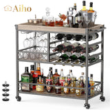 3 Tier 38" Home Bar Serving Cart with Large Storage Space - Gray