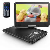 Portable DVD Player with 10.5" HD Swivel Screen for Car and Kids, with Car Charger and AC Adaptor, 1080p, Black