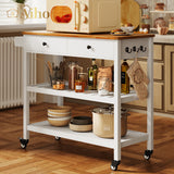 Kitchen Utility Cart with Drawer and Shelves for Home - White