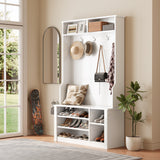 Asofer Hall Tree with Coat Rack & Storage Bench for Entrance, Mudroom Shoe Cabinet, Entryway Cubby, White