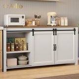 60" Farmhouse Coffee Bar Cabinet with Storage, Aquarium Stand Fish Tank Table, White Kitchen Sideboard Cabinet with Sliding Barn Door, for Living Room, Entryway - Retro Desktop