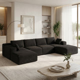 Lofka 134.3" U-Shaped Modular Sectional Sofa,Black Corduroy Oversized Cloud Couch, No Assembly