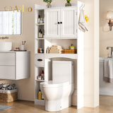 Over The Toilet Storage Cabinet with 2 Doors, Paper Holder and Racks, Adjustable Shelf, Bottom Bar, for Bathroom, Laundry - White