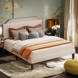 Full Bed Frame with 4 Storage Drawers and 2-Tier Headboard - Beige