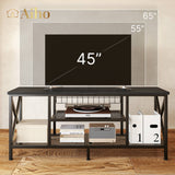 Mid-Century Wooden TV Stand for TVs up to 65" with Open Storage Shelves and Metal Frame - Black