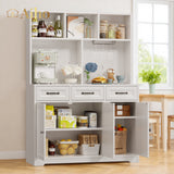Kitchen Pantry Cabinet with Countertop Kitchen Hutch Storage Cabinet 60" Tall Pantry Coffee Bar with Storage, Modern Kitchen Hutch with Microwave Stand for Dining Room, Kitchen - White