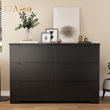 6 Drawer Double Dresser for Bedroom, Black Dresser Wood Storage Cabinet with  Wide Top for Living Room