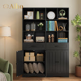5 Shelf Bookcase with Doors- Black