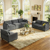 3 Piece Living Room Furniture Sets, Lofka Modern Corduroy Sofa Set for Living Room, 110.2"Sofa, Loveseat and Armchair, Dark Gray