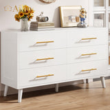 6 Drawer Dresser, Wide Chest of Drawers Nightstand Storage Tower Storage Wooden Dresser for Living Room, Bedroom, Hallway - White