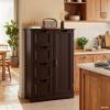 Aiho 33.5" H Kitchen Pantry Storage Cabinet with 1 Door & 3 Drawers & 3 Adjustable Shelves, Modern Kitchen Storage Cabinets for Living Room, Dining Room, Dark Brown