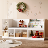 Asofer 66” Kids Toy Organization Cubby Bookcase, 7-Cubbie Bench with Cushion for Children Room Playroom