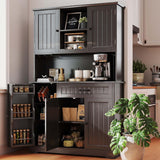 67’’ Large Kitchen Pantry Cabinet with Countertop, Noelse Tall Coffee Bar Cabinet with 5 Doors and 14 Shelves, Kitchen Hutch for Dining Room and Living Room, Black