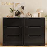 Dresser with 3 Drawers, Wood Tall Chest, Built-in Handle Drawers for Bedroom, Home, Living Room, Hallway - Black
