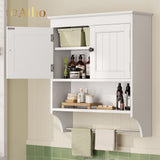 Bathroom Cabinet Wall Mounted with Doors and Towel Bar, Wood Hanging Cabinet, Wall Cabinets Over The Toilet, Bathroom Wall Cabinet - White