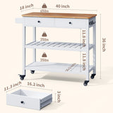 Kitchen Utility Cart with Drawer and Shelves for Home - White