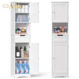 67" H Bathroom Storage Cabinet Organizer with Adjustable Shelves - White