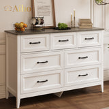 Farmhouse Dresser for Bedroom, 47.2" Wide 7 Drawer Dresser Storage Organizer, Wood Chest of Drawers for Bedroom, TV Stand for 50 inch TV, for Living Room, Hallway - Gray Desktop