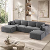 Lofka 134.3" Gray U-Shape Sectional Sofa 5 Seat Corduroy Modular Couch for Living Room