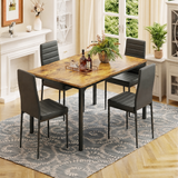 Asofer Dining Table Set for 4 with PU Chairs, Kitchen Table and Chairs for Dining Room Breakfast Nook, Retro