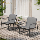 3 Pieces Patio Furniture Set,Textilene Modern Conversation Black Set with Tea Table for Home,Lawn,Balcony and Bistro - Gray
