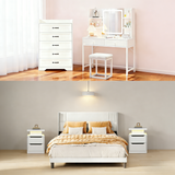 Asofer White Bedroom Set: King Bed Frame, 5-Drawer Dresser, Vanity & 2 Nightstands