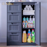 33.5 "H Wooden Bathroom Storage Cabinet with 4 Drawers, a Cupboard and Adjustable Dividers for Bathroom,Living room,and Bedroom - Gray