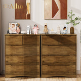 Dresser with 5 Drawers, Wood Tall Chest, Built-in Handle Drawers for Bedroom, Home, Living Room - Light Brown