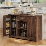 Coffee Bar, Aiho 45" Kitchen Storage Cabinet, Sideboard Buffet Cabinet with 14 Shelves, 1 Drawer - Brown