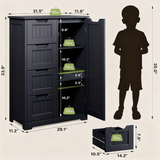 Aiho Wooden Kitchen Pantry Cabinet, 31.5"L Kitchen Storage Cabinets with 4 Drawers, 1 Door and Adjustable Shelves, For Kicchen, Dining Room, Livingroom, Bathroom-Gray