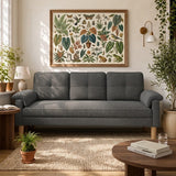 Lofka 70" Gray Linen Sofa with Side Storage Pocket Modern Couch for Living Room and Offices Linen Room Sofa