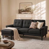 Lofka 80" L-Shaped Sectional Sofa with Chaise, 3-Seat Linen Upholstered Couch with 7.8" High Legs, Black Sofa