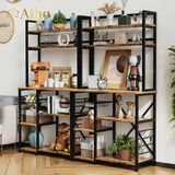 5 Tiers Industrial Bookcases and Bookshelves, Metal Wood Display Shelf - Retro