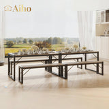 Dining Table Set for 4 with 2 Benches - Gray