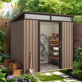 6x4 FT Metal Storage Shed- Brown