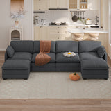 U-Shaped Sectional Couches for Living Room Noelse Cloud Sleeper Sofa with Double Layer Upholstered Seat, Pet-Friendly Fabric Sofa Couches for Living Room Bedroom and Apartment, Gray