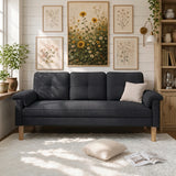 Lofka 70" Black Linen Sofas 3eat 660 LBS Capacity Modern Living Room Sofa with 3 Soft Pillows