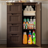 33.5" H Bathroom Floor Storage Cabinet with 4 Drawers and Adjustable Shelf - Dark Brown