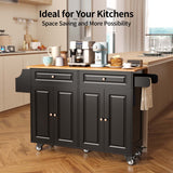 36 "H Wooden Kitchen Island Cart on Wheels with 2 Cabinet and 2 Drawers for Kitchen - Black