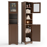 67.1 " Bathroom Storage Cabinet with Open Shelves, Linen Cabinet for Bathroom, Freestanding - Brown