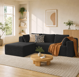 Sectional Sofa, Asofer 105" L-Shape Modular Couch With Corduroy Fabric for Living Room, Free Assembly, Black (Left Facing Chaise)