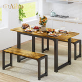 63" Dining Table Set for 4, Kitchen Table with 2 Benches, Extendable Kitchen Table Set with Metal Frame for Breakfast Nook and Small Space - Retro