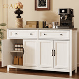 55" Kitchen Buffet Sideboard Cabinet, 2 Drawer and 4 Door Farmhouse Coffee Bar Storage Cabinet with Adjustable Shelf - Gray Desktop