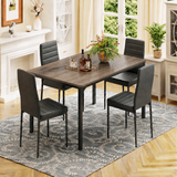Asofer Dining Table Set for 4 with PU Chairs, Kitchen Table and Chairs for Dining Room Breakfast Nook, Gray