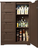 Noelse Kitchen Pantry Storage Cabinet with Drawers, 33'' Small Kitchen Pantry Cabinet with 3 Shelves and 1 Door for Kitchen Dining Room and Bathroom, Dark Brown