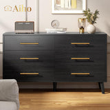 6 Drawer Dresser, Wide Chest of Drawers Nightstand Storage Tower Storage Wooden Dresser, Bedroom, Hallway - Black