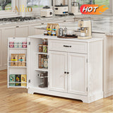 42” Coffee Bar Cabinet with Storage, Kitchen Storage Cabinet, Sideboard Buffet Cabinet with 8 Shelves, 1 Drawer - White