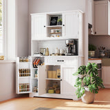 Kitchen Pantry Cabinet - Microwave Shelf & Drawer, 15 Adjustable Shelves, Coffee Bar Cabinet,White
