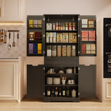 Noelse 64" Tall Kitchen Pantry Storage Cabinet with Doors and 10 Shelves, Noelse Wooden Food Storage Cabinet with Large Drawer for Dining Room and Craft Room, Black